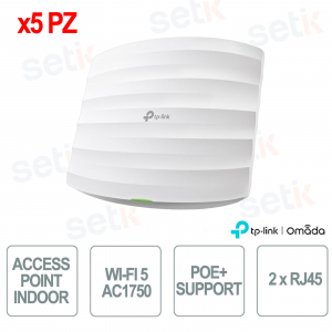 TP-Link Omada EAP245(5-Pack) 5 pezziAccess Point Indoor WiFi 5 AC1750 MU-MIMO per Reti Aziendali ad Alta Densità