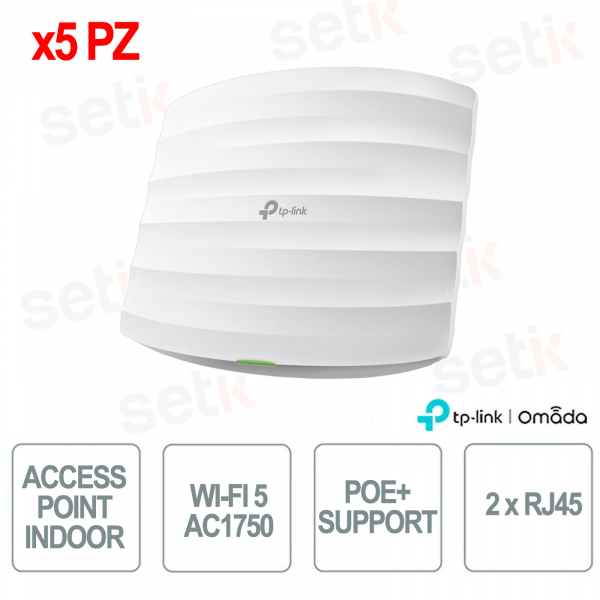 TP-Link Omada EAP245 (Pack de 5) 5 piècesPoint d'accès intérieur WiFi 5 AC1750 MU-MIMO pour réseaux d'entreprise haute densité