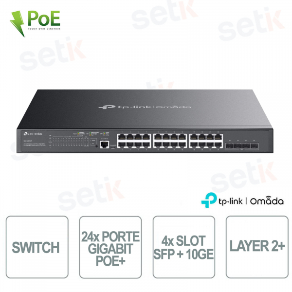 Commutateur Gigabit PoE+ 24 ports TP-Link Omada SG3428XMP et 4 emplacements SFP+ 10GE - L2+ géré