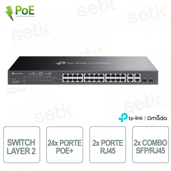 Commutateur intelligent TP-Link Omada SL2428P avec 24 ports 10/100 Mbps + 4 ports Gigabit et 24 ports PoE+ - L2 géré