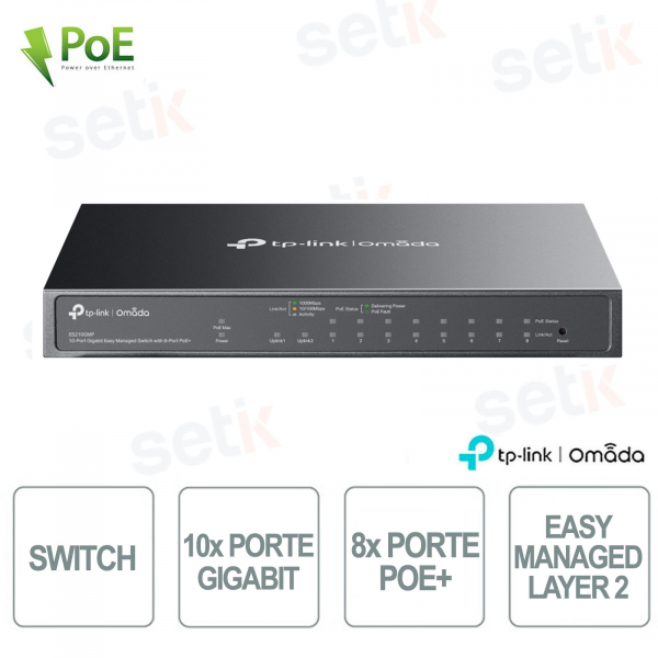 TP-Link Omada ES210GMP Switch con 10 Porte Gigabit con 8 porte PoE+ - Easy Managed