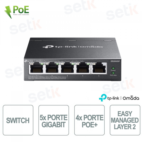 TP-Link Omada ES205GP Switch con 5 porte Gigabit con 4 porte PoE+ - Easy Managed