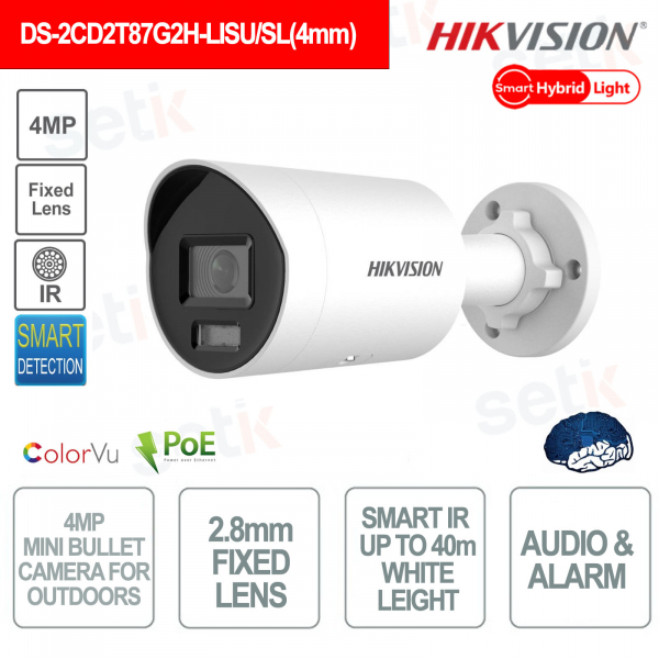 ColorVu 4MP IP POE Mini Bullet Outdoor Camera - 2.8mm Lens - AI - Microphone