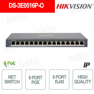 Commutateur Hikvision 16 ports comprenant 8 ports PoE et 8 ports RJ45 Commutateur réseau