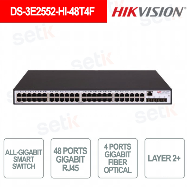 Network Switch - 48 Gigabit RJ45 Ports + 4 Gigabit Fiber Optic Ports - Hikvision