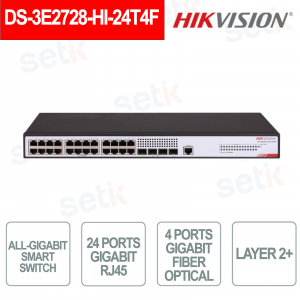 Network Switch - 24 Gigabit RJ45 Ports - 4 Gigabit Fiber Optic Ports - Hikvision