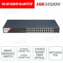 Commutateur intelligent PoE Hikvision 24 ports 10/100/1000 Mbps - 2 ports Gigabit RJ45 + 2 ports SFP