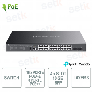 Commutateur TP-Link Omada SG5428XMPP avec 16 ports PoE+, 8 ports PoE++, 4 emplacements SFP 10 GE - L3 géré