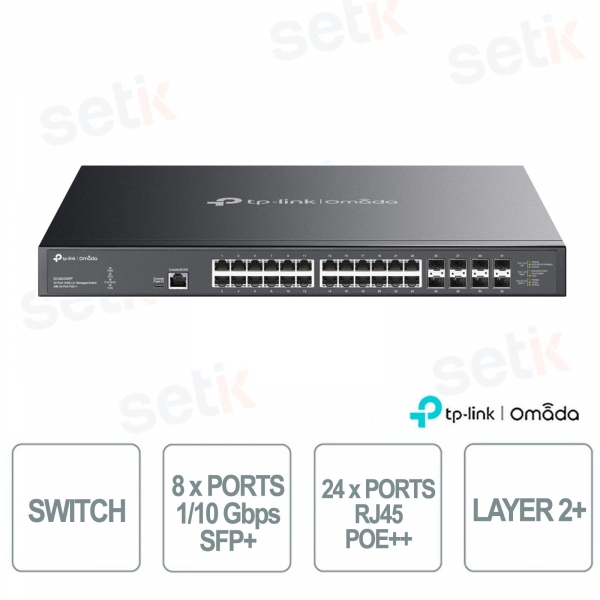 TP-Link Omada SX3832MPP Switch 8 porte 1/10 Gbps SFP+ & 24 Porte RJ45 PoE++ - Managed L2+