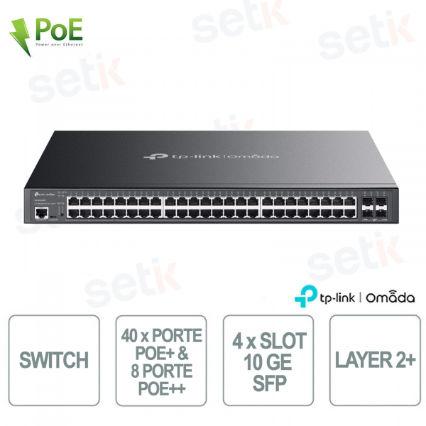 TP-Link Omada SG3452XMPP Switch with 40 PoE+ Ports, 8 PoE++ Ports, 4 10 GE SFP Slots - Managed L2+