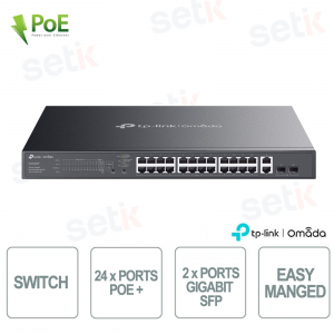 TP-Link Omada ES228GMP Switch with 24 PoE+ Ports with 2 Gigabit SFP Ports - Easy Managed