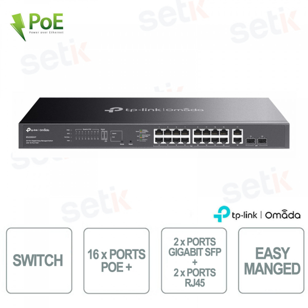 TP-Link Omada ES220GMP Switch con 16 Porte PoE+ - 2 porte Gigabit SFP - 2 porte Gigabit RJ45 - Easy Managed