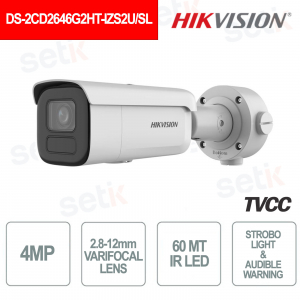 4MP 2.8-12mm IR H.265+ Strobe Light POE AUDIO IP Bullet Camera - Hikvision