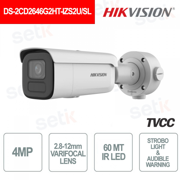 Telecamera Bullet IP POE AUDIO 4MP 2.8-12mm IR H.265+ luce stroboscopica - Hikvision