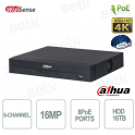 Enregistreur vidéo numérique WizSense IP 8 canaux 4K H.265+ 16 MP, 8 ports PoE - Dahua