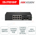 Switch di rete 8 porte Gigabit PoE + 2 porte Gigabit fibra ottica - Hikvision