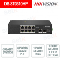 Switch di rete 8 porte Gigabit PoE + 1 porta Gigabit RJ45 + 1 porta Gigabit fibra ottica - Hikvision