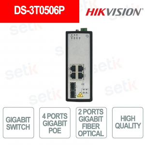 4-Port Gigabit PoE + 2-Port Gigabit Fiber Vertical Network Switch - Hikvision