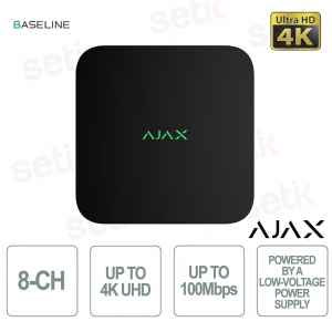 Ajax NVR DC Nero 8 Canali – Network Video Recorder 4K a Bassa Tensione