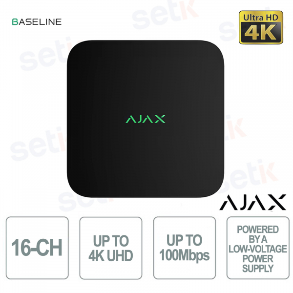 Ajax NVR DC Nero 16 Canali – Network Video Recorder 4K a Bassa Tensione