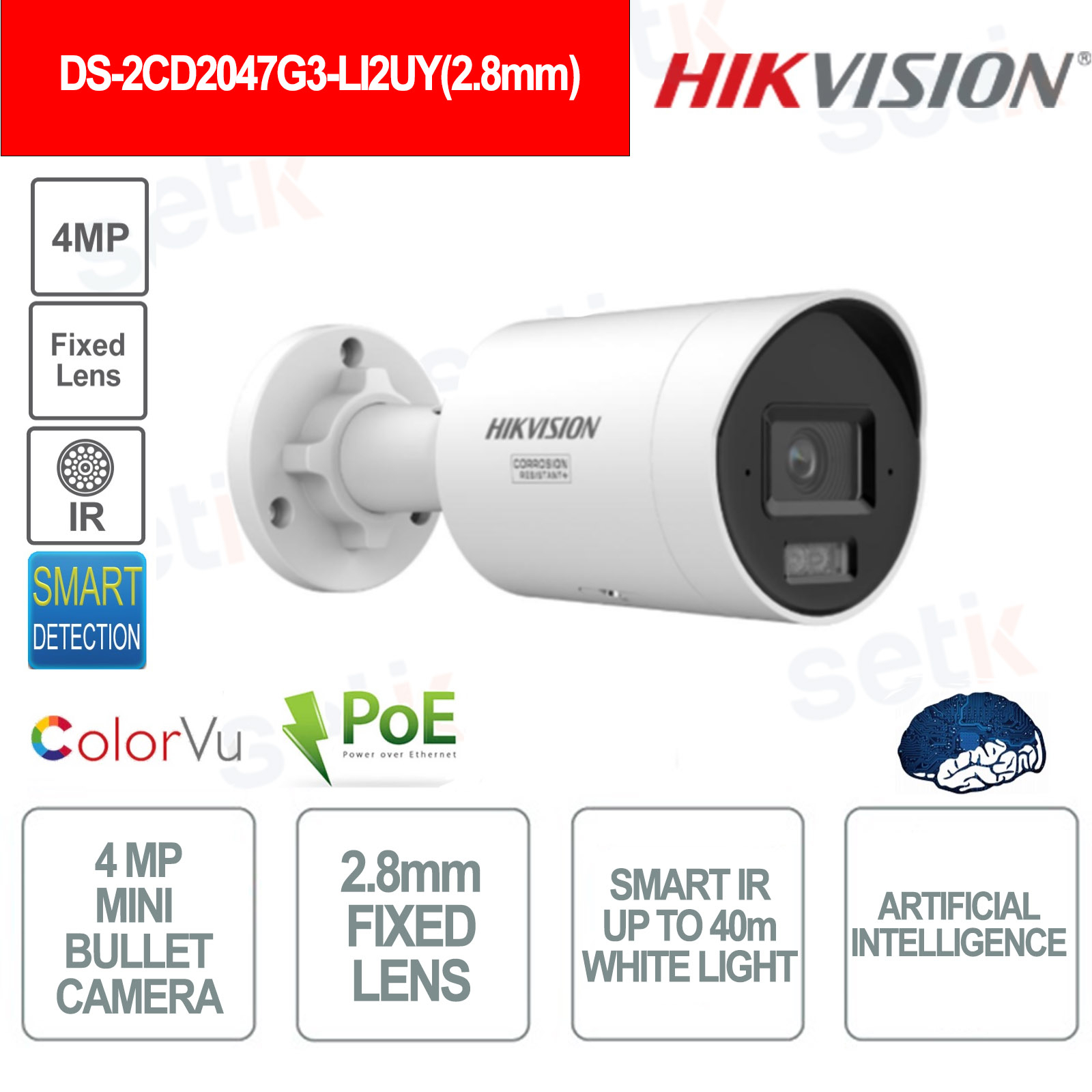 Telecamera Hikvision 4K ColorVu Videocamera Di Sicurezza Hikvision 4K ColorVu - 8MP, PoE, Visione Notturna A Colori, Impermeabile IP67 Telecamera IP PoE 8MP ColorVu DS-2CD2387G2-LU - Foto 6