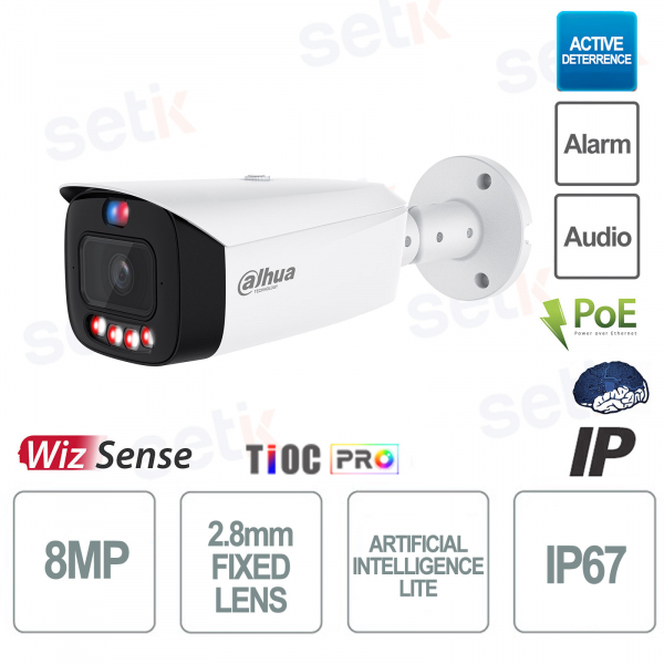 Telecamera Bullet AI Lite Wizsense IP ONVIF® PoE 8MP 3.6mm TiOC PRO - Dahua