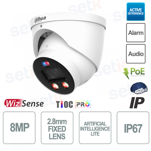 Caméra dôme IP Wizsense Eyeball AI Lite ONVIF® PoE 8MP 2,8 mm TiOC PRO - Dahua