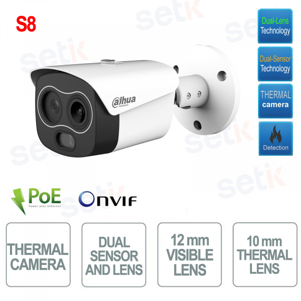 TPC-BF1241-B10F12-DW-S8 - Telecamera Termica IP ONVIF® PoE - Ottica termica 10 mm - Ottica visibile 12mm - S8 - Dahua