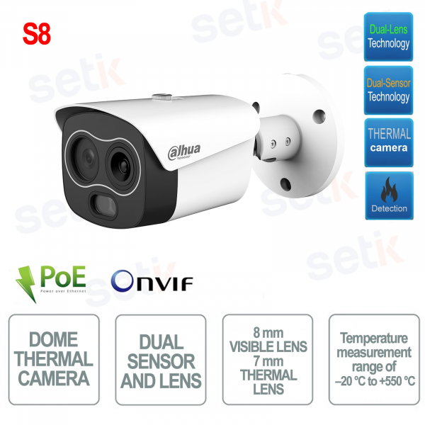 TPC-BF1241-TB7F8-DW-S8 - Telecamera Termica IP ONVIF® PoE - Ottica termica 7 mm - Ottica visibile 8mm - S8 - Dahua