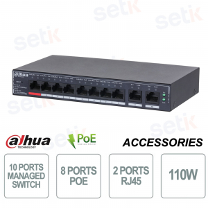 Switch Managed Gigabit - 10 porte 8 porte PoE + 2 porte RJ45 - Layer 2 - Dahua