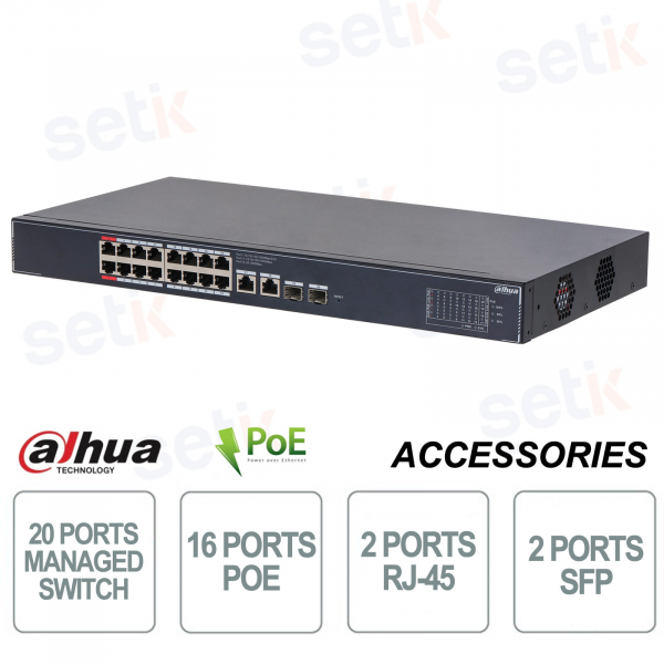 Switch Cloud Managed Gigabit - 20 porte 16 porte PoE 2 porte SFP - 2 porte RJ45 - Dahua