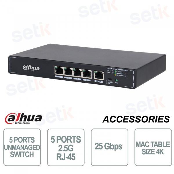 Switch Unmanaged Gigabit - 5 porte 2.5G RJ-45 - Dahua