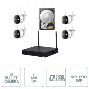 Imou Kit - 4x Telecamere Bullet WIFI 2MP Ottica Fissa 2.8mm + 1x NVR 4 Canali IP 1080P WIFI - HDD da 1TB Incluso