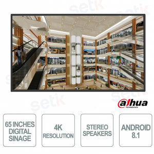 Digital Signage LCD - 65 Pollici funzionamento 16/7 - 4K - 8ms - Dahua