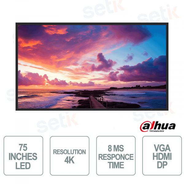 Monitor 75 Pollici - LED - 4K Ultra HD - 24/7 - 8ms - VGA - HDMI - DP - Dahua