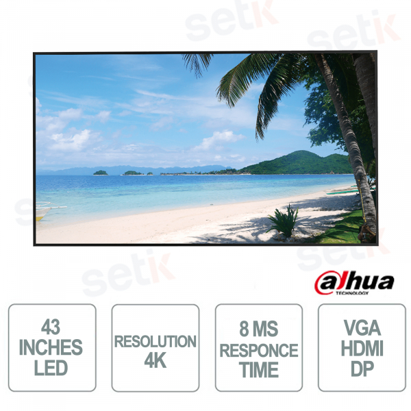 43 Pollici - LED - 4K Ultra HD - 24/7 - 8ms - VGA - HDMI - DP - Dahua