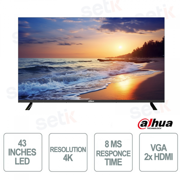 43 Pollici - LED - 4K Ultra HD - 24/7 - 8ms - VGA - HDMI - Dahua