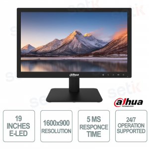 Moniteur LED 19 pouces - 1600 x 900 - 5 ms - 75 Hz - 24 h/24 et 7 j/7 - Dahua
