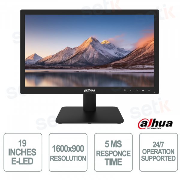 Monitor E-LED 19 Pollici - 1600x900 - 5ms - 75Hz - 24/7 - Dahua
