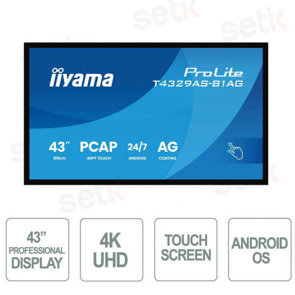 T4329AS-B1AG - IIYAMA - 43 inch monitor VA AG - 4K UHD - touchscreen