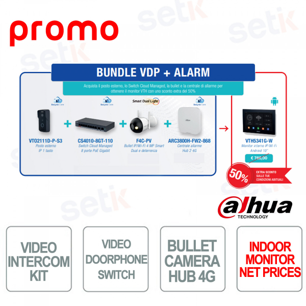 Pack VDP + ALARME Dahua – Station extérieure + Interrupteur + Caméra IP + Centrale d'alarme + Moniteur intérieur en promotion