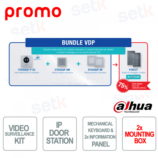 Bundle VDP Dahua – Postazione esterna IP+Modulo tastiera meccanica+Telecamera IP+modulo pannello+scatola di montaggio in Promo