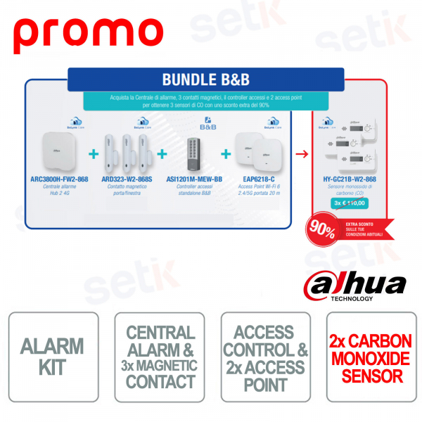 Bundle B&B Dahua – Alarm control panel + magnetic control + access control + access point + 3 CO monoxide sensors in Promo