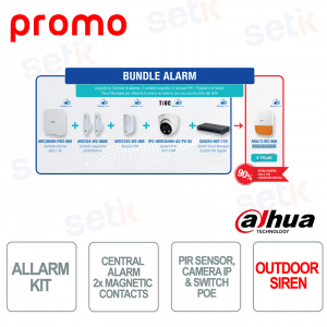 Bundle ALARM Dahua – Centrale allarme+Contatto magnetico+Sensore PIR+Eyeball IP+Switch+Sirena Esterno in Promo