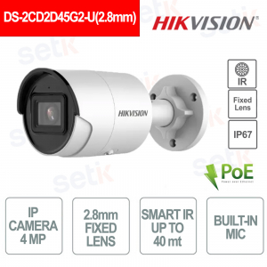 DS-2CD2D45G2-U(2.8mm) 4MP IP Camera with 2.8mm Lens, AcuSense, IR 40m and Integrated Audio - Hikvision