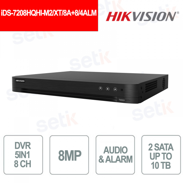 DVR AcuSense 8 canaux avec IA, 8 Mpx, H.265 Pro+, détection de véhicule/humain et accès à distance, alarme - Hikvision