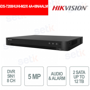 DVR 8 Canali AcuSense con AI, 5MP, H.265 Pro+, Rilevamento Veicoli/Umani e Accesso Remoto, allarme - Hikvision