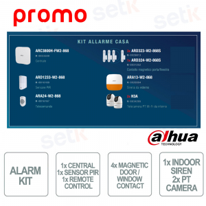Bundle Casa Dahua – 1 centrale + 1 Sensore PIR + 1 telecomando + 4 contatti magnetici + 1 sirena + 2 telecamere PT