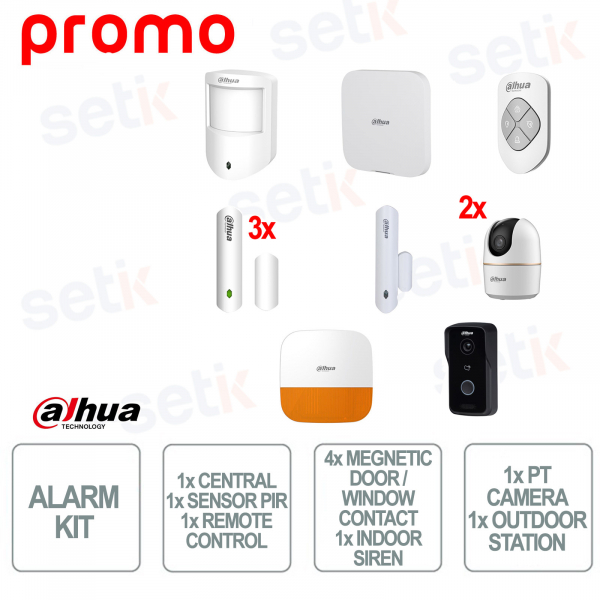 Bundle Casa Dahua – 1 centrale+1 Sensore PIR+1telecomando+4 contatti magnetici+1 sirena+2 telecamere PT+1 Videocitofono