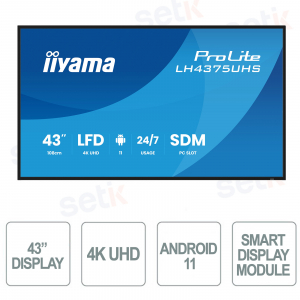 LH4375UHS-B2AG - 43" 4K UHD iiyama ProLite Monitor – Digital Signage 24/7 with Android 11